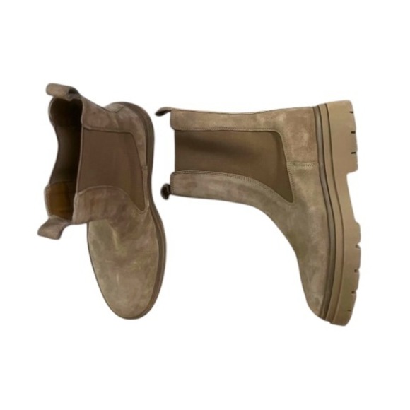 Zara‎ Suede Chelsea Boots Platform Lug Sole Ankle Booties Taupe Size 10/41 - Picture 2 of 5